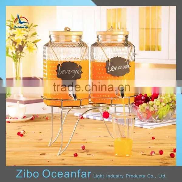 Eco-friendly Twins Glass Jar Set 2 Glass Beverage Dispenser Clear Drink Dispenser Glass With Tap Metal Stand photo-2