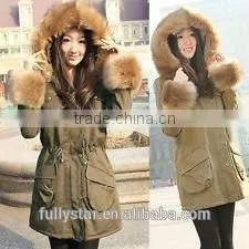 2014 Newest Fashinable Fur Hat Women Wind Coat