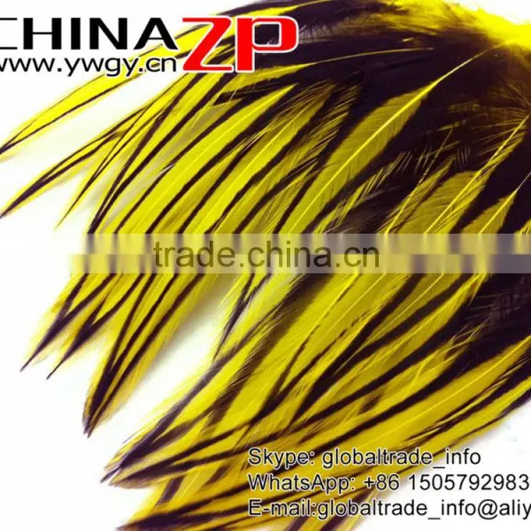 ZPDECOR Directly Sale Top Quality Colored Sunshine Yellow Lace Medium Rooster Cape Feathers photo-2