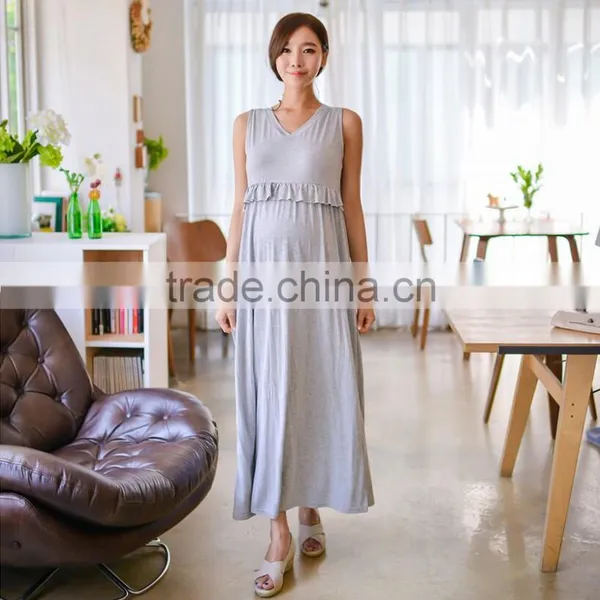 Long Pregnant Woman Maternity Dresses With Decorative Border photo-2