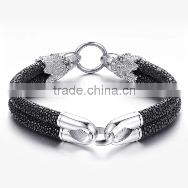 Fashion Genuine Stingray Leather Bracelet 2 Cord Mens Dragon Stainless Steel Silver Custom Jewelry Allibaba Com Wholesale Bangle photo-3