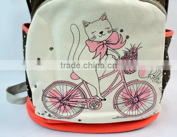Lightweight Dots and Cartoon Printting Canvas Laptop Backpack Cute School Bag photo-4