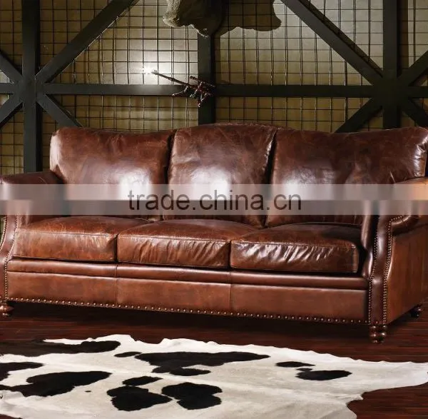 2016 Newest High Quality Vintage Retro Style Top Grain Leather Sofa S120# photo-3