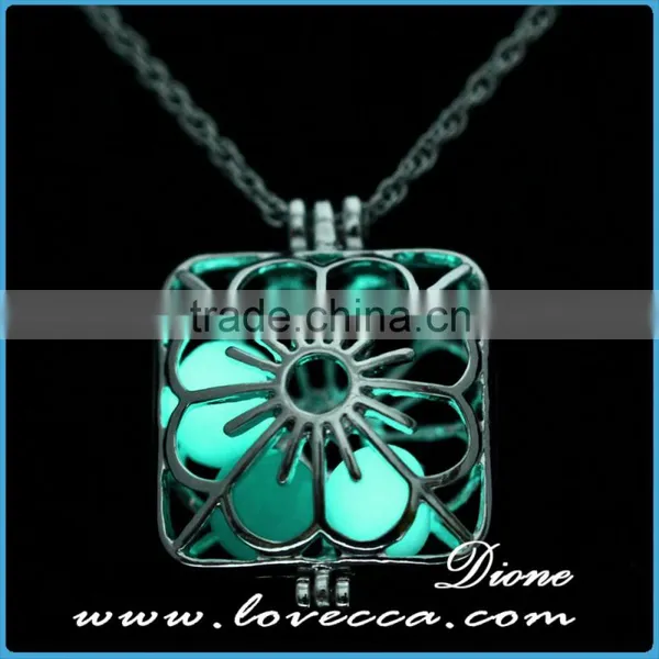 Plating Platinum+Sky Blue Luminous Fahion Luminous Stone Necklace Essential Oil Diffuser Glow in the Dark Necklace photo-5