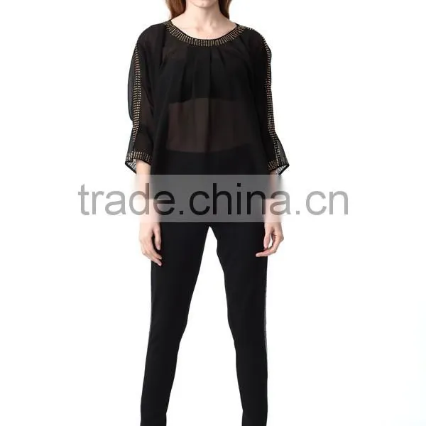High Quality Fashion Embellished Tops Ladis Blouse photo-2