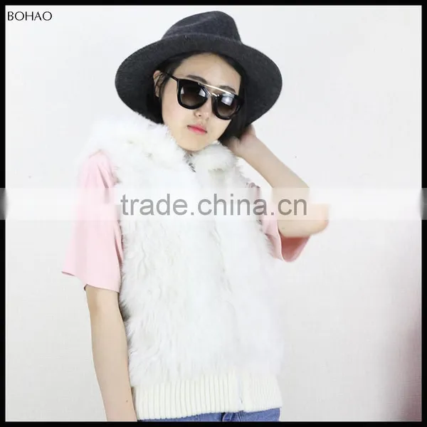 New Model Zipper Shaggy Womens Vest With Fur Hood photo-3