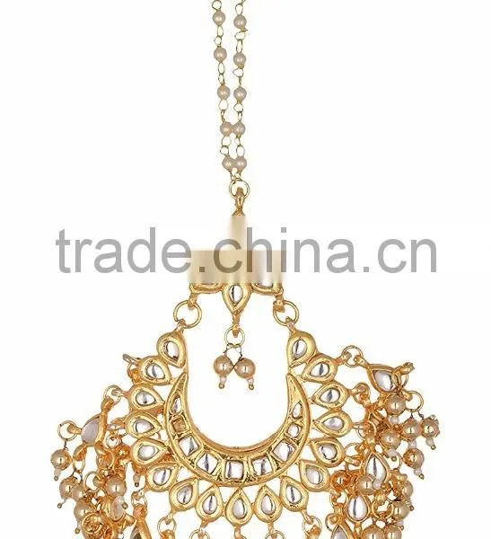 Kundan Jadau Earring Tikka Gold Plated Chand Bali Set photo-2