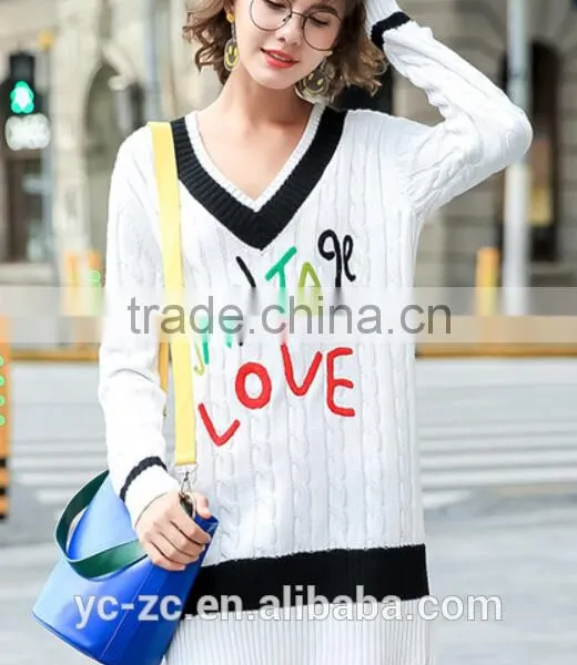 Ladies Loose Embroidery Pullover Sweater