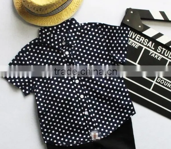 1-5 Years 2017 Wholesale Cotton Summer Dots Short-sleeves Kids Boys Shirts photo-2