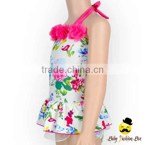 Wholesale Kids Halter Floral Printed Flash Flower Bohemia Little Girl Swimwear Dress Beach Clothes photo-4