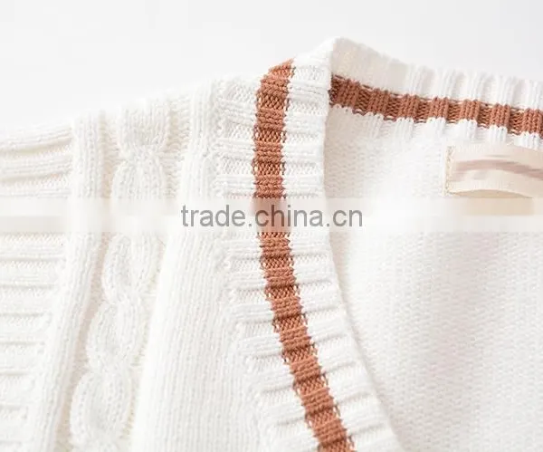 Customized School Uniform 100% Cotton White Cable Knit Vest Sweater photo-4