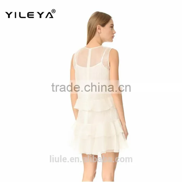 Latest Summer Chiffon Casual Short Dress With the Floral Lace and Ruffled Tiers Sleevelesss Elegant Dress photo-2