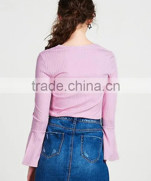 Popular Autumn Women Slim Pagoda Sleeve Blank Sweaters for Wholesale photo-4