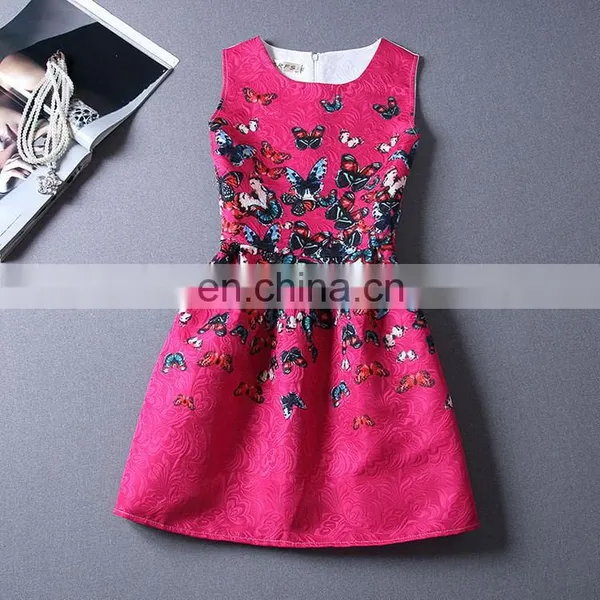 Summer Style Girl's Flower Printed Dress Sleeveless Formal Party Dress photo-3