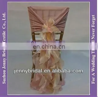 C303A Jenny Bridal Pink Blush Organza Chair Cover Ruffle Chair Sash photo-5