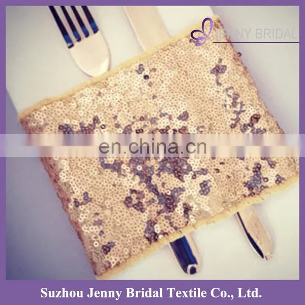 NP020A Custom Gold Sequin Fabric Personalized Napkins Straps photo-2