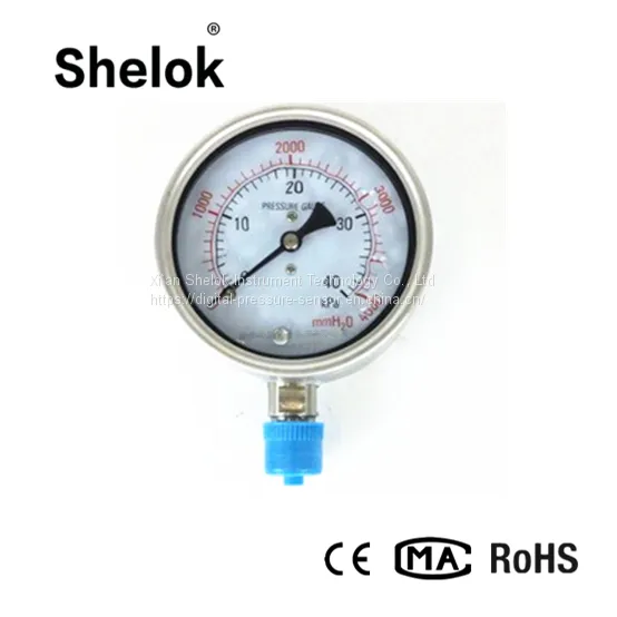 Stainless Steel Kpa MmH2O Dual Scale Micro Vacuum Capsule Pressure Gauge photo-3