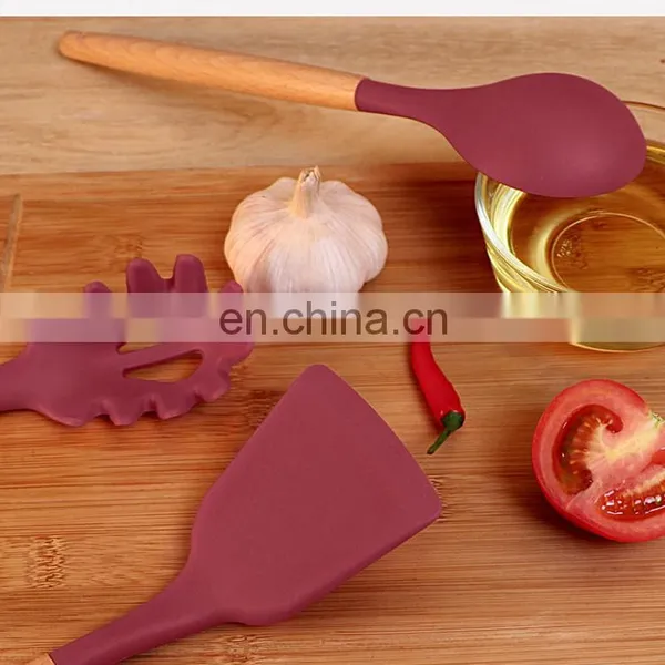Kitchen Utensils Set 12 Pcs Silicone Non-stick Cooking Utensils Set Beech Handle Kitchenware Set photo-6