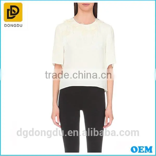 Custom Wholesale Cheap Hot Sale Embellished Silk T Shirt for Lady
