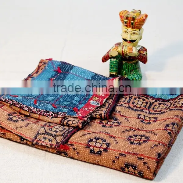 Indian Kantha Quilt Cotton Reversible Bedspread Throw Decorative Vintage Ethnic Bed Cover photo-2