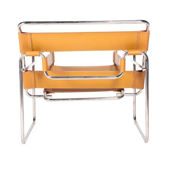 Wassily Chair Marcel Breuer 1925 Replica, Bauhaus Style Cowhide Leather Lounge Chair With Polished Chrome Steel Frame for Home Hotel photo-4