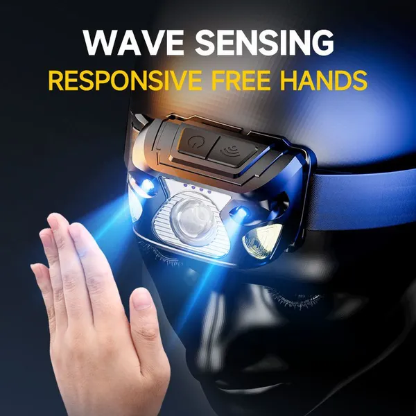 Wholesale 450LM Motion Sensor LED Headlamp Rechargeable XTL Main Light SMD Side Light IP44 Waterproof Head Torch for Outdoor Camping Hiking photo-5
