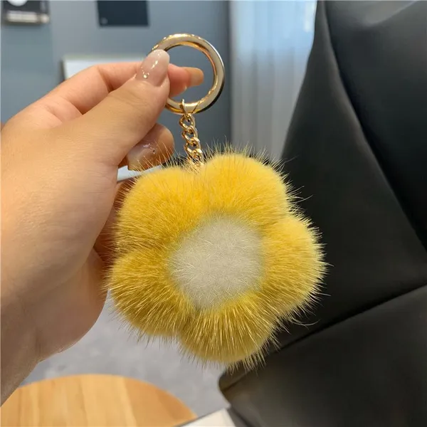 Two Tone Plush Flower Bag CharmFur Keychain photo-2