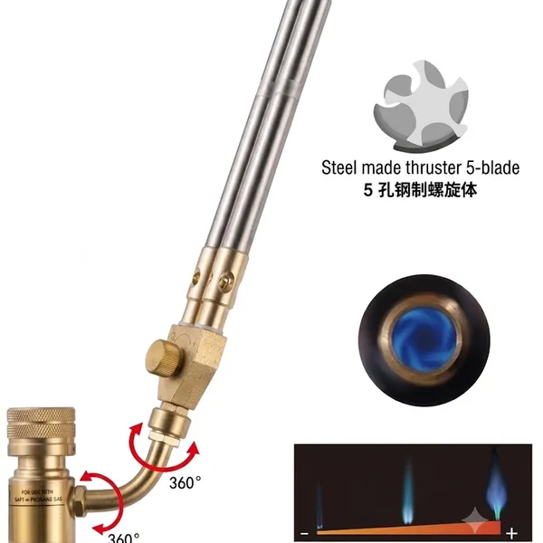 WT‑D2P Patented Switchable Single/Dual Tip MAPP Torch 360° Two‑Way Swivel Brazing Torch