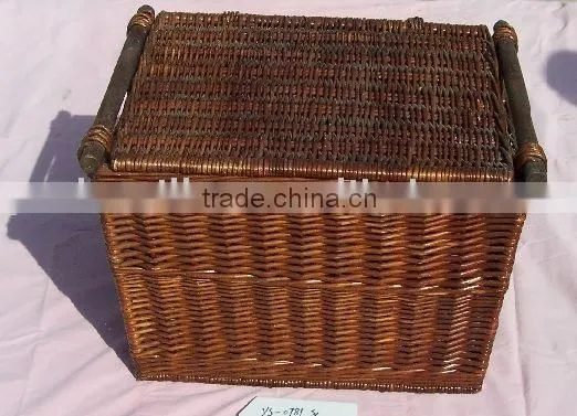 Chinese Brown Handmade Woven Willow Storage Basket