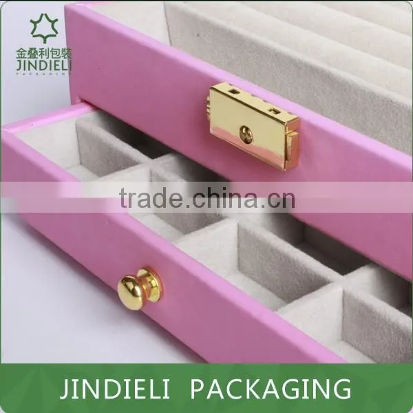 Pink Beautiful Fashion Leather Wooden Drawer Jewelry Box With Pvc Window photo-6