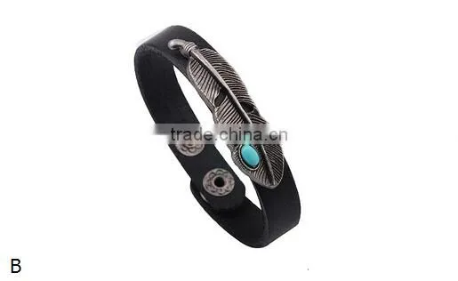 Factory Top Selling Wholesale Feather Leather Bracelet Jewelry/ photo-3