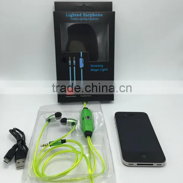 Whosale EL Wire Earphones for Smartphones Pink Yellow Ice Blue In-ear Style Earphone Luminescent Rhythm With Beat of Music photo-4