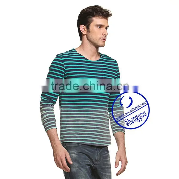 2015 China Supplier Custom Long Sleeve Mens Yarn Dyed T-shirt Wholesale Clothing photo-2