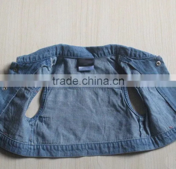 Wholesale Kids Customized Denim Jacket Without Sleeve Baby Washed Denim Jacket photo-4