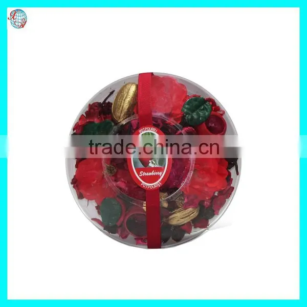 Scented Potpourri With Handmade Red Wood Sola Flower In Glass Vase
