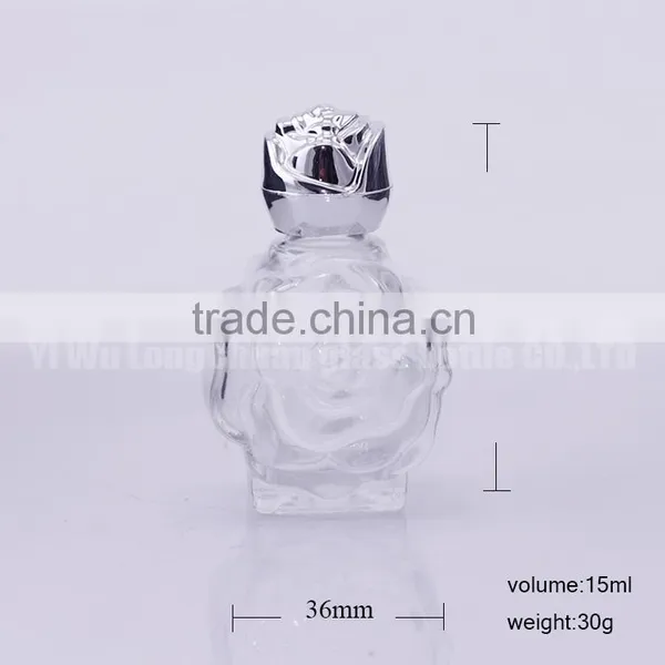 Rose Shape Perfume Liquid Empty Glass Bottle 0.5oz