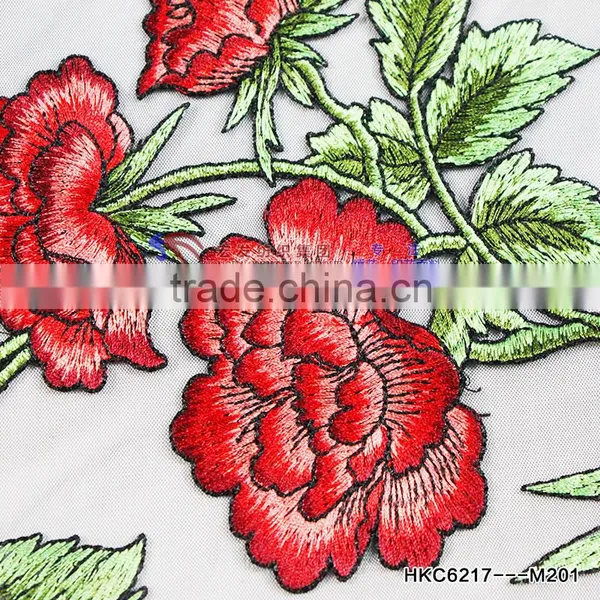 Amazing Indian Hand Decorated Embroidery Dress 3D Rose Floral Green Stem Embroider Texile Fabric for Summer Tunic Manufactory photo-3