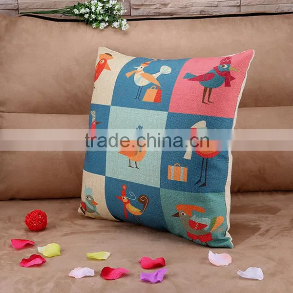 2015 Cotton and Linen Hold Pillow Cartoon Illustration Wind Happy Bird Cushion Cover photo-3