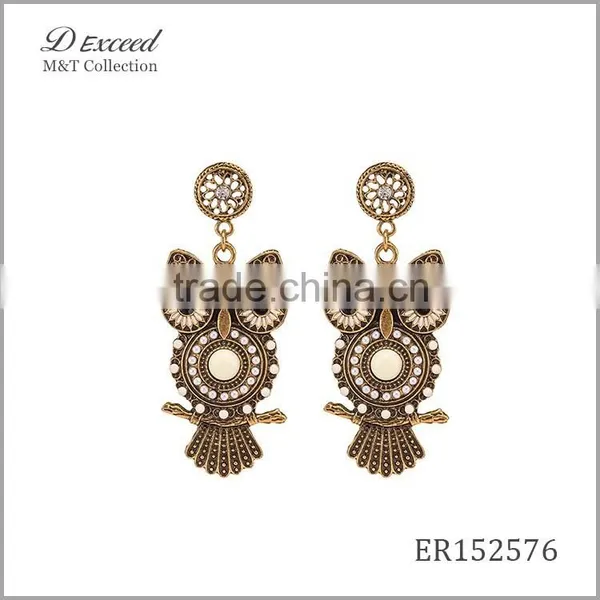 Wholesale Jewelry 2016 Designs Women's Ethnic Bohemian Earrings Owl Gold/Silver Plating Drop Earrings photo-2