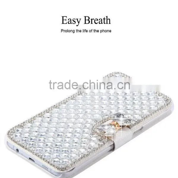 Luxury Leather Bling Crystal Diamond Bow Wallet Case for S7/S7 Edge .For Iphone 6/6s Bling Crystal Wallet Case photo-3