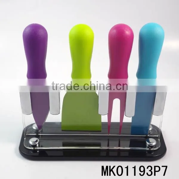 4PCS NON-STICK COATING CHEESE KNIVES SET WITH ACRYLIC STAND photo-2