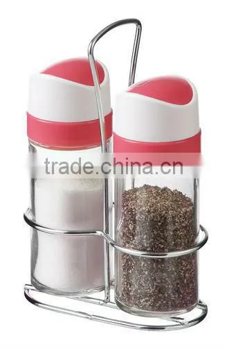 SINOGLASS 2pcs Glass Salt & Pepper Set with Rack