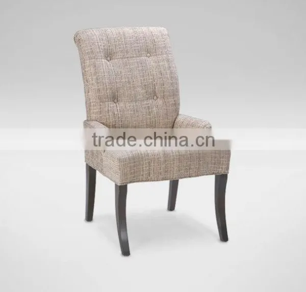White Fabric Upholstery Wooden Leg Armrest Chair for Restaurant Armrest photo-2