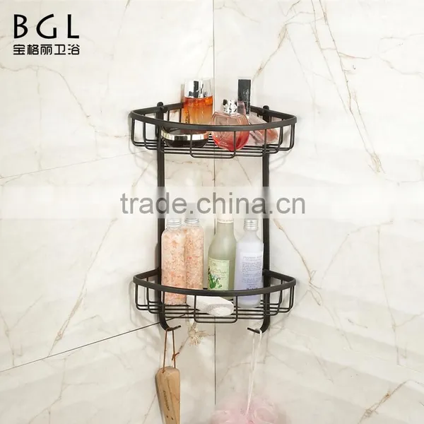 America Style Wall Mounted Bath Fittings ORB and Vacuum Plating Brass Hanging Corner Basket for Bathroom Storage photo-3