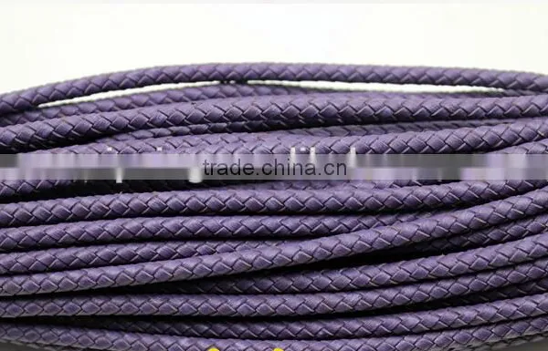 100% Handmade Weave 4mm Diameter Green Real Leather Cord photo-2