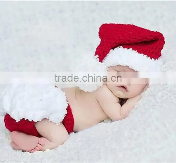 Crochet Christmas Costume Hat&Diaper/Pants Set Newborn Baby Photo Props Toddler Santa Photography Props photo-4