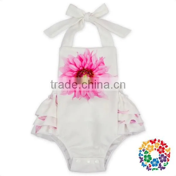 Boutique Girls Summer Backless Ruffle Halter Playsuit White Flower Kids Jumpsuit photo-5