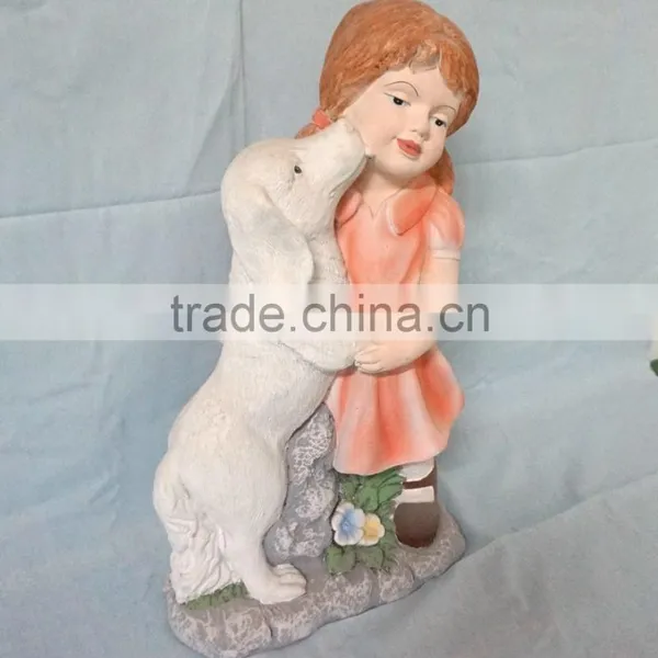 Fiberglass Colorful Girl and Dog Statue Garden Ornament photo-2