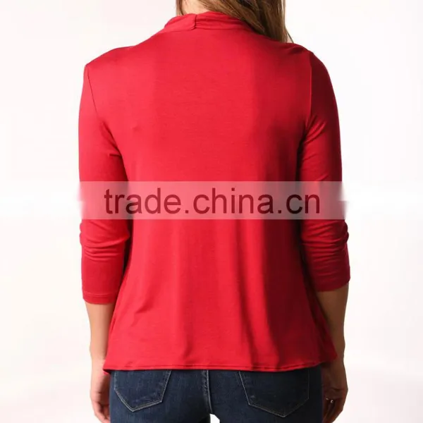 OEM Women Fashion Long Sleeve Red Layered Cardigan Without Hooded Open-Front Cardigan Without Buttons Plain Dyed Cotton Cardigan photo-3