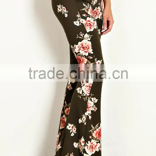 Casual Clothes 95% POLYESTER 5% SPANDEX FLORAL PRINT PALAZZO KNIT PANTS Wide Leg Trousers Fashion photo-4